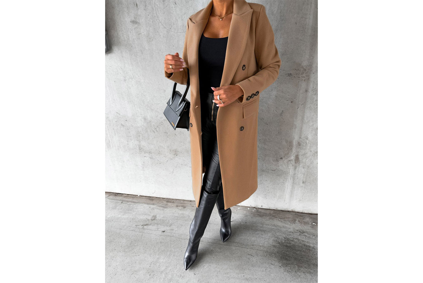 Women's Long-Sleeved Double-Breasted Slim-Fit Coat with Lapel