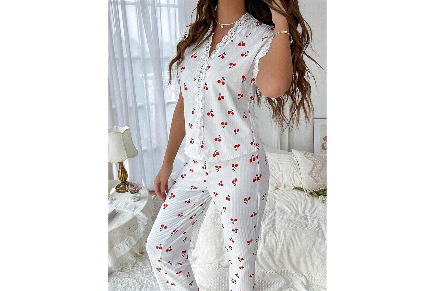 Ladies' Cherry Print Home Wear  Set