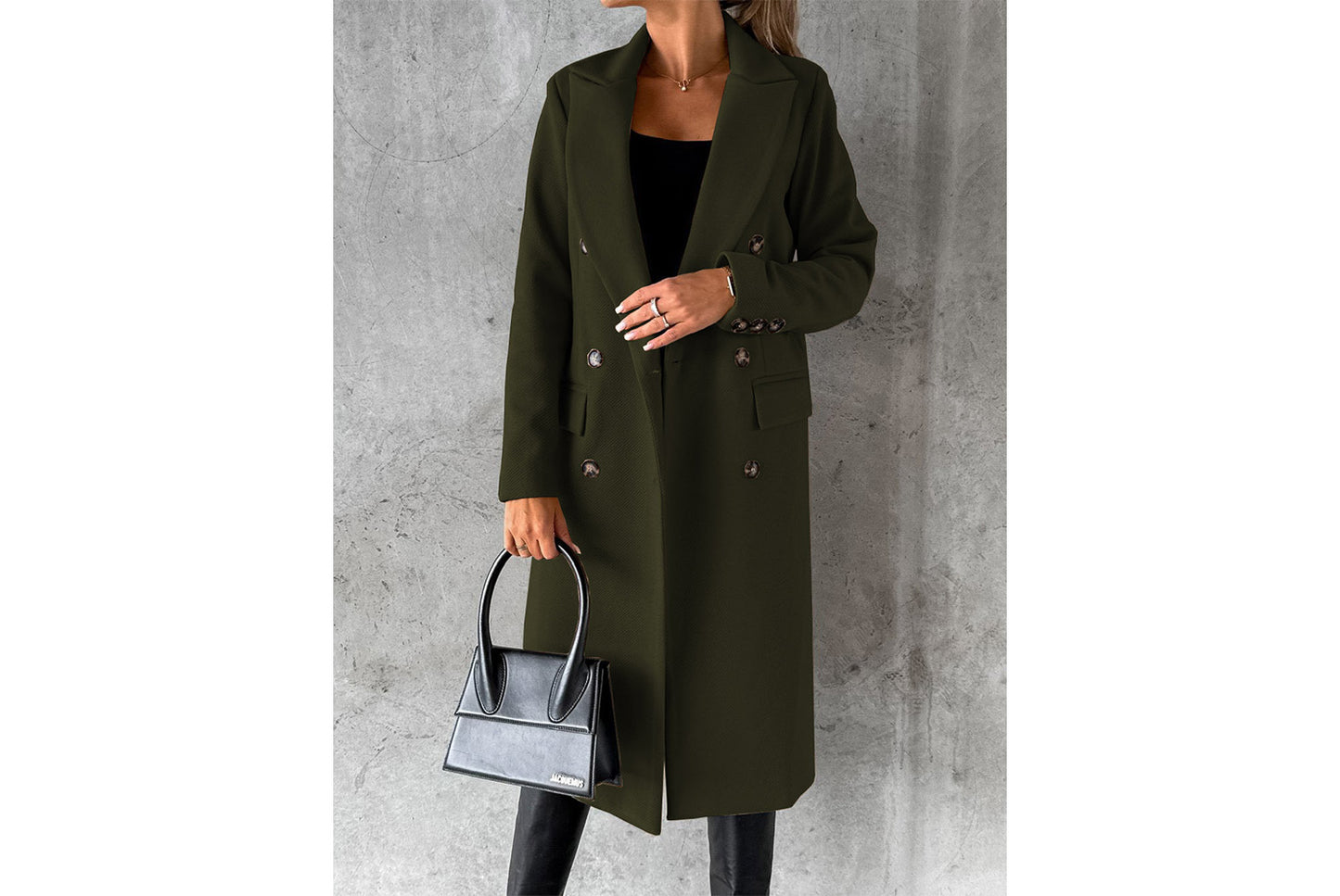 Women's Long-Sleeved Double-Breasted Slim-Fit Coat with Lapel