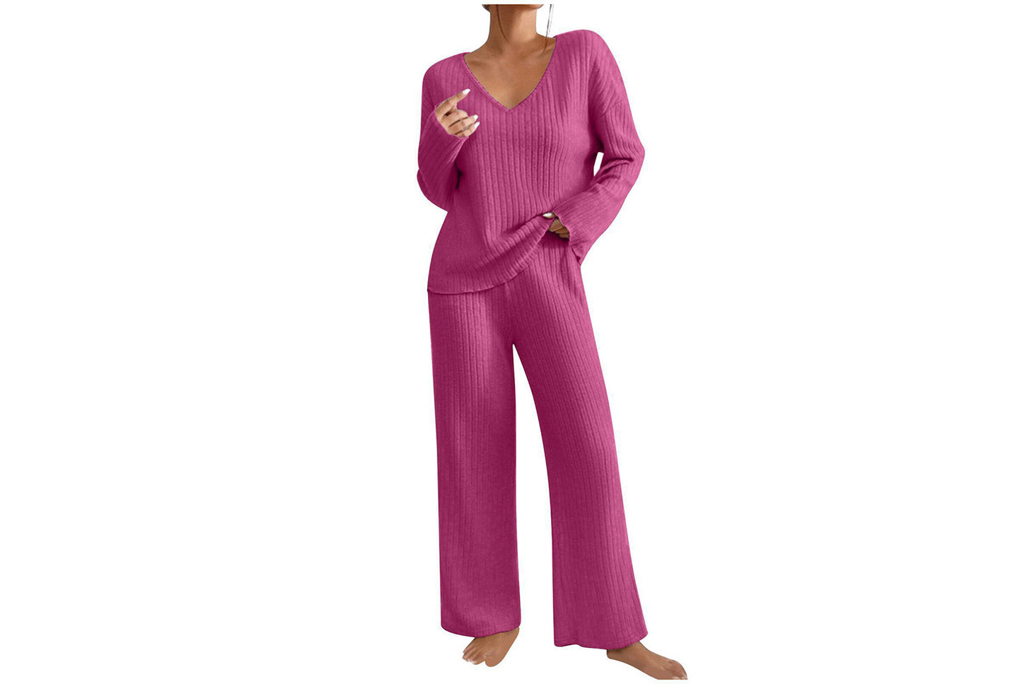 **Women's V-Neck Loose-Fitting Casual Long-Sleeved Set (Home Wear)**