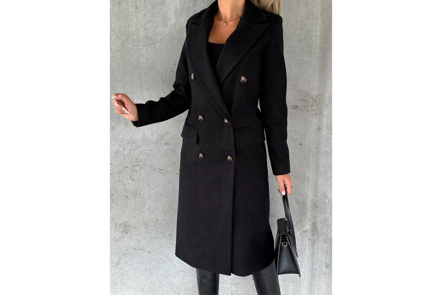 Women's Long-Sleeved Double-Breasted Slim-Fit Coat with Lapel