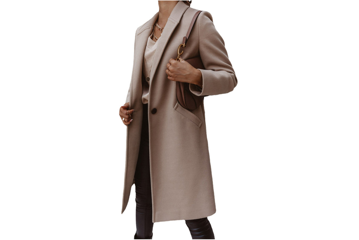 Solid Color Lapel Wool Coat