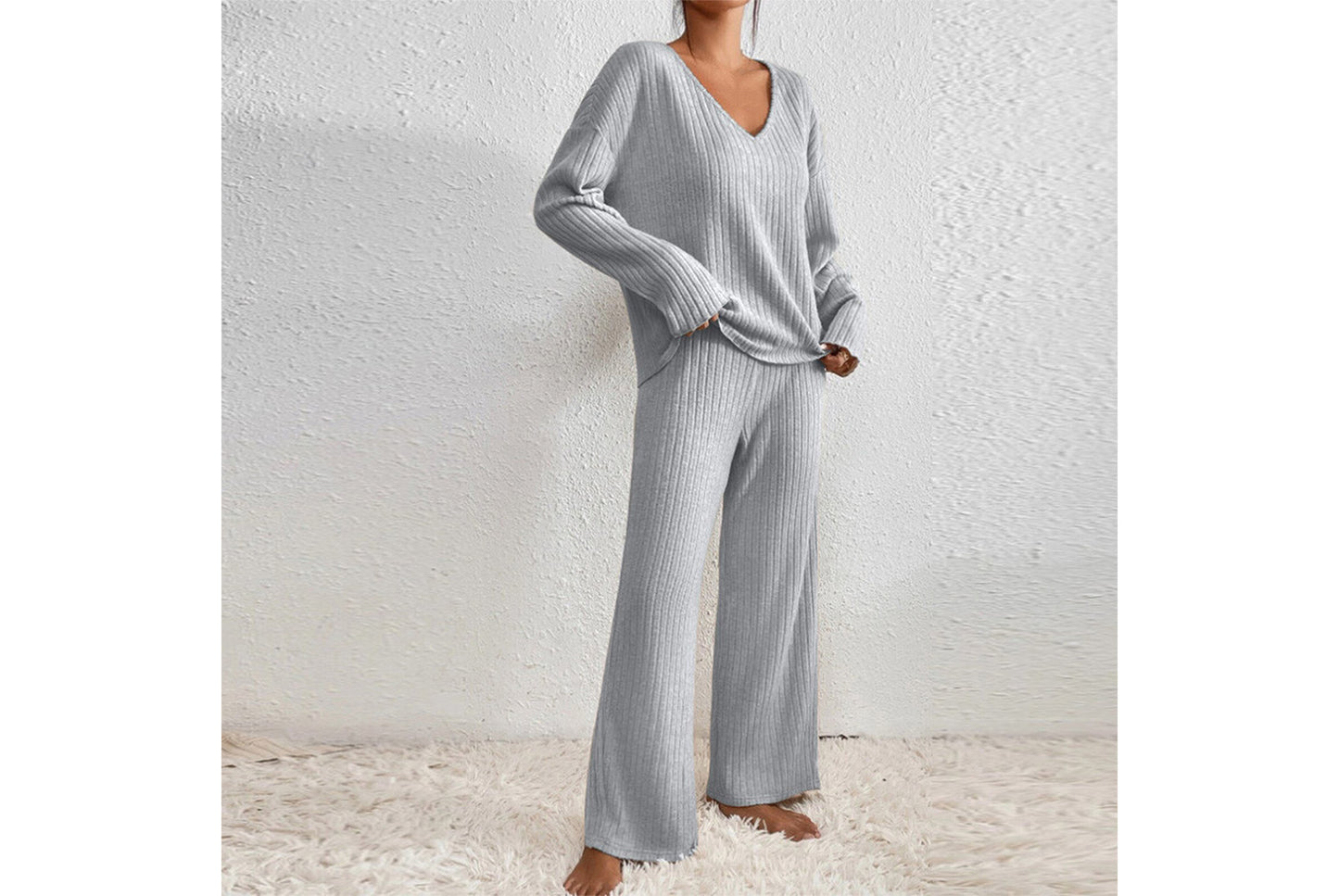 **Women's V-Neck Loose-Fitting Casual Long-Sleeved Set (Home Wear)**