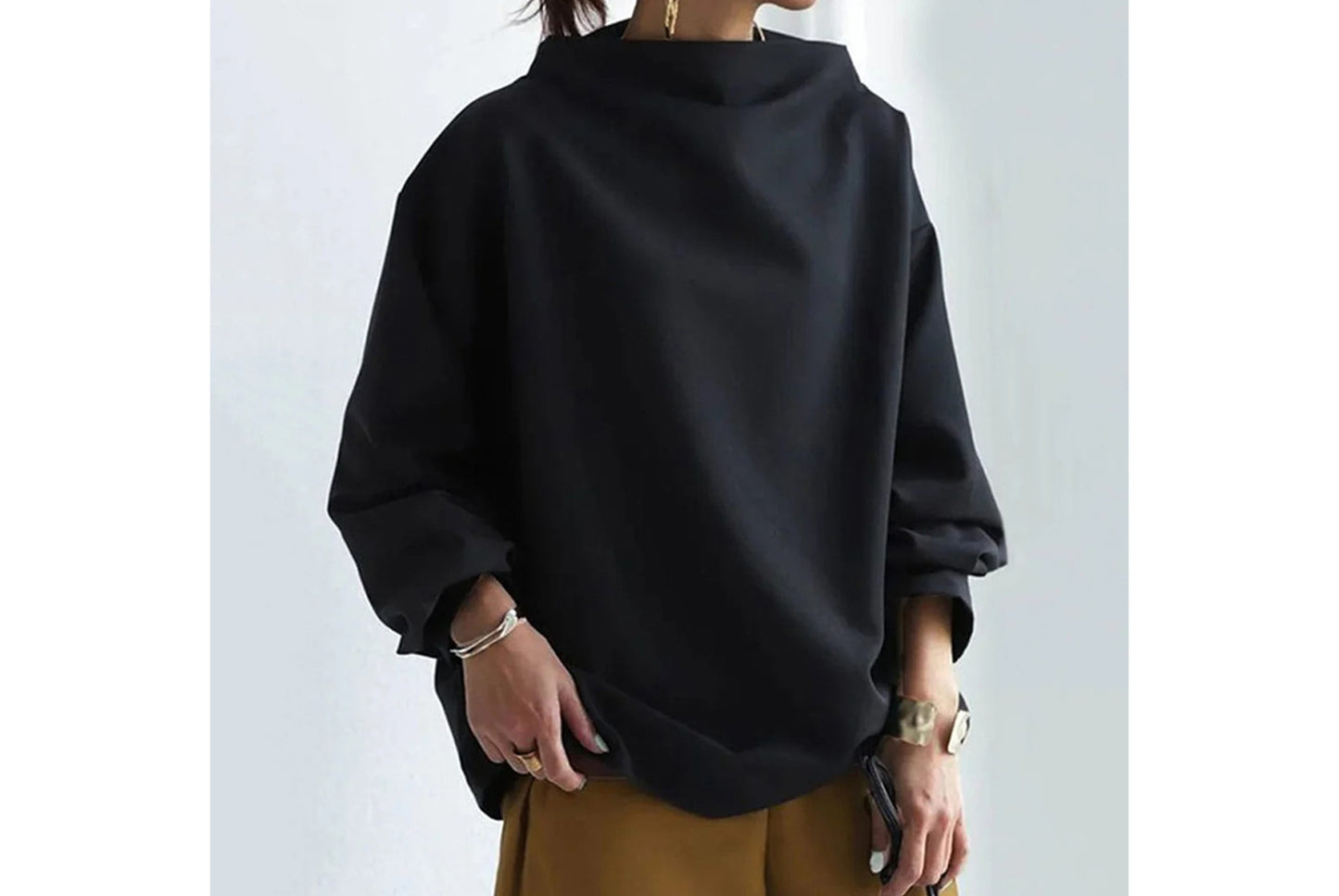 Women's High-Neck Loose-Fitting Pullover Sweatshirt