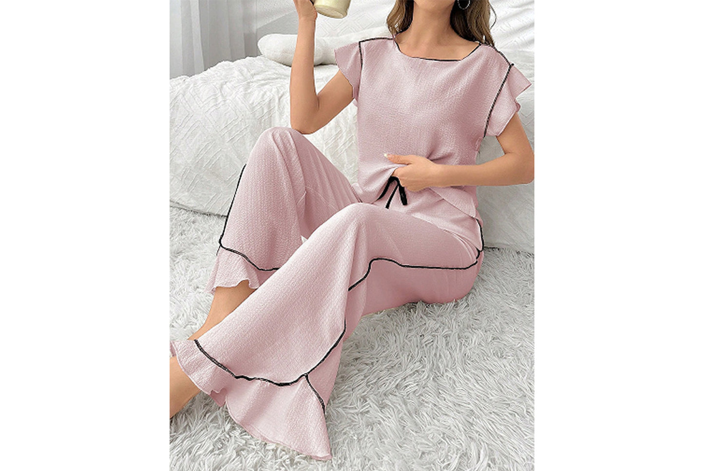 Round Neck Color-Blocked Loungewear Set