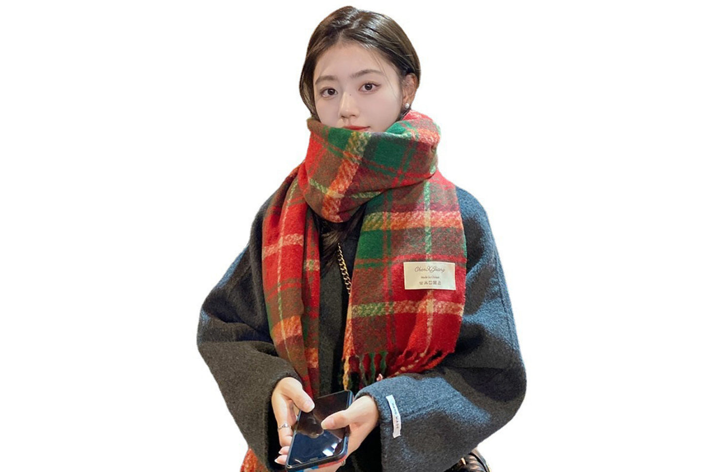 **Red Plaid Scarf for Women, Thick and Versatile Winter Style**