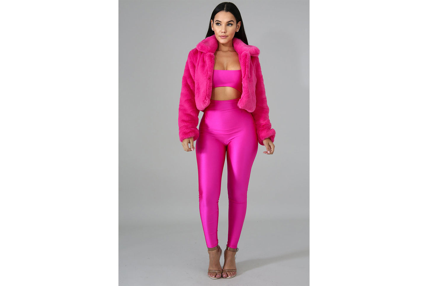 **Sexy Candy-Colored Faux Fur Short Cardigan/Plush Top**