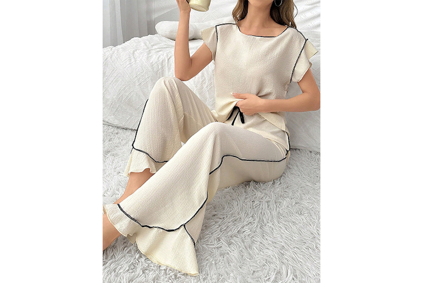Round Neck Color-Blocked Loungewear Set
