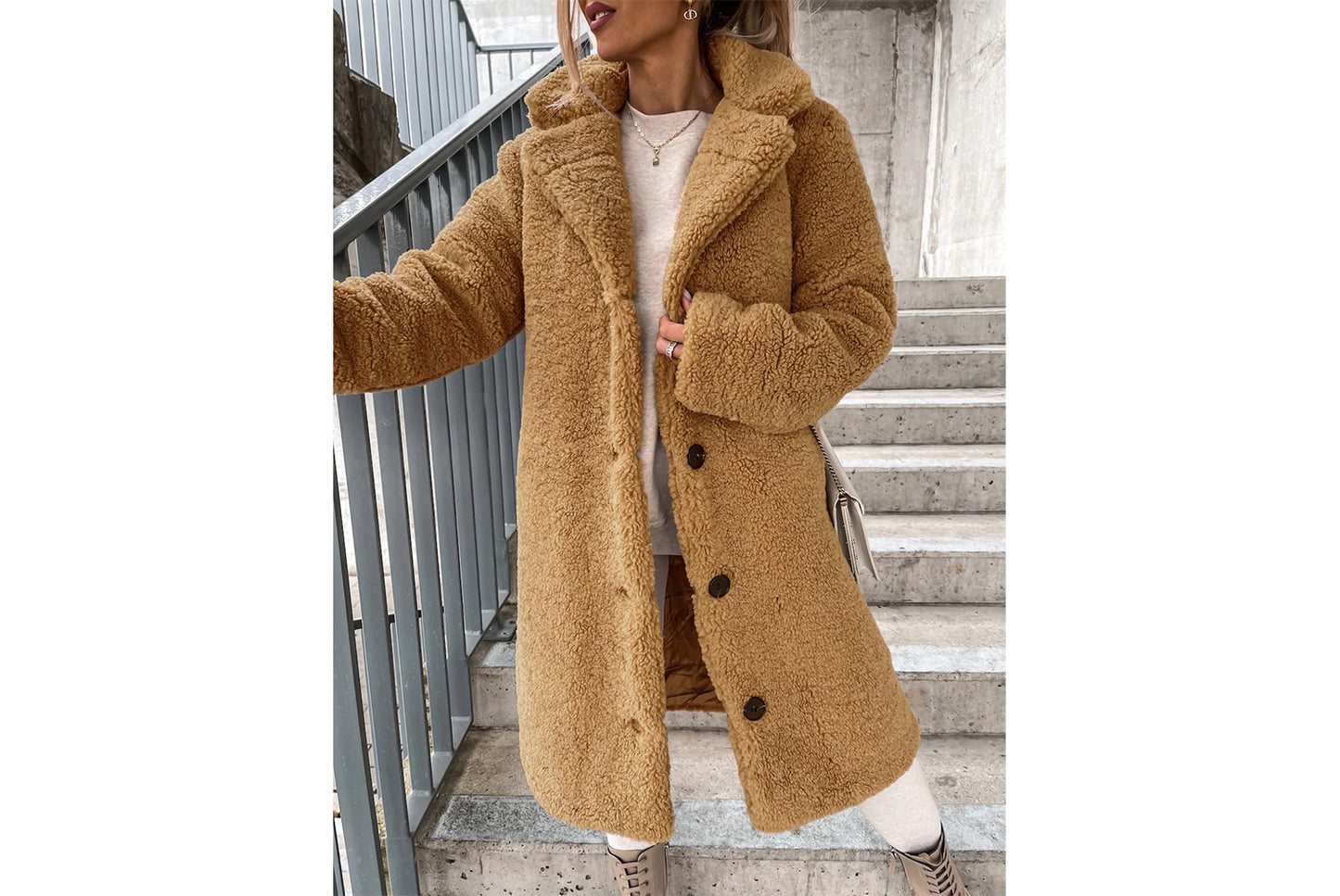 Women's Long-Sleeved Collared Fleece Coat