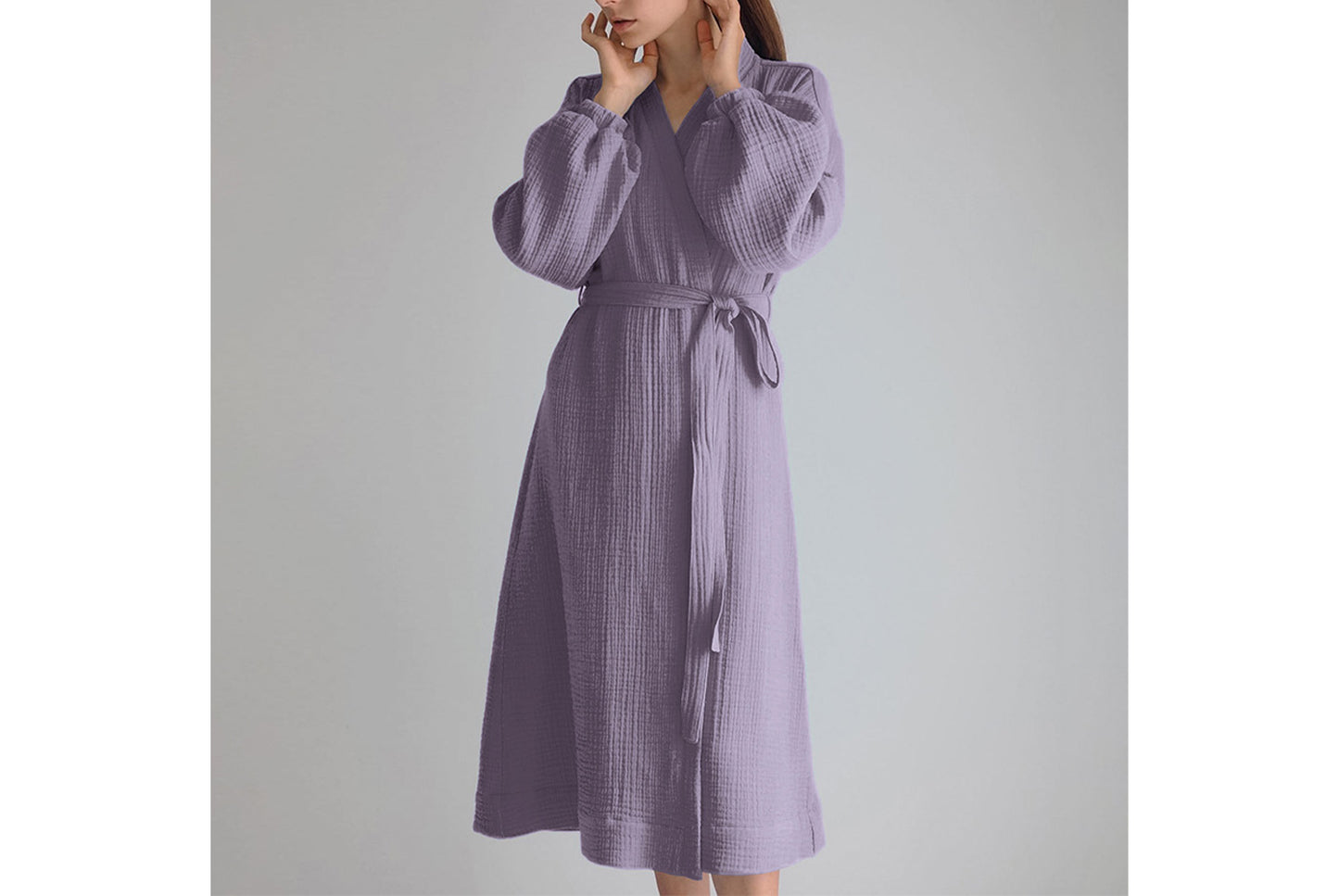 Women's Long-Sleeved Robe in Pure Cotton