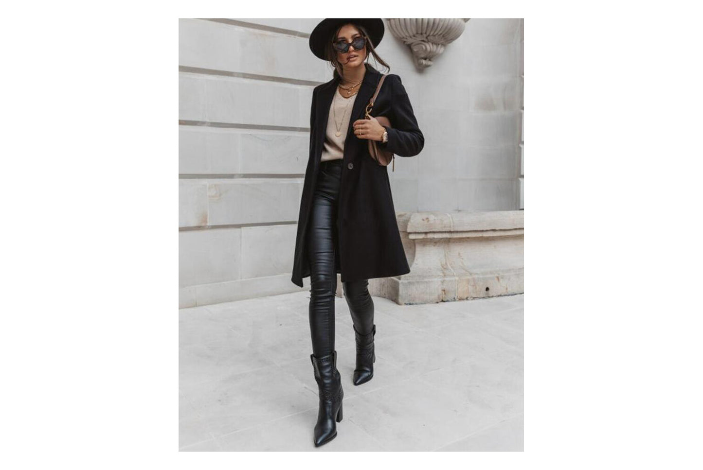 Solid Color Lapel Wool Coat