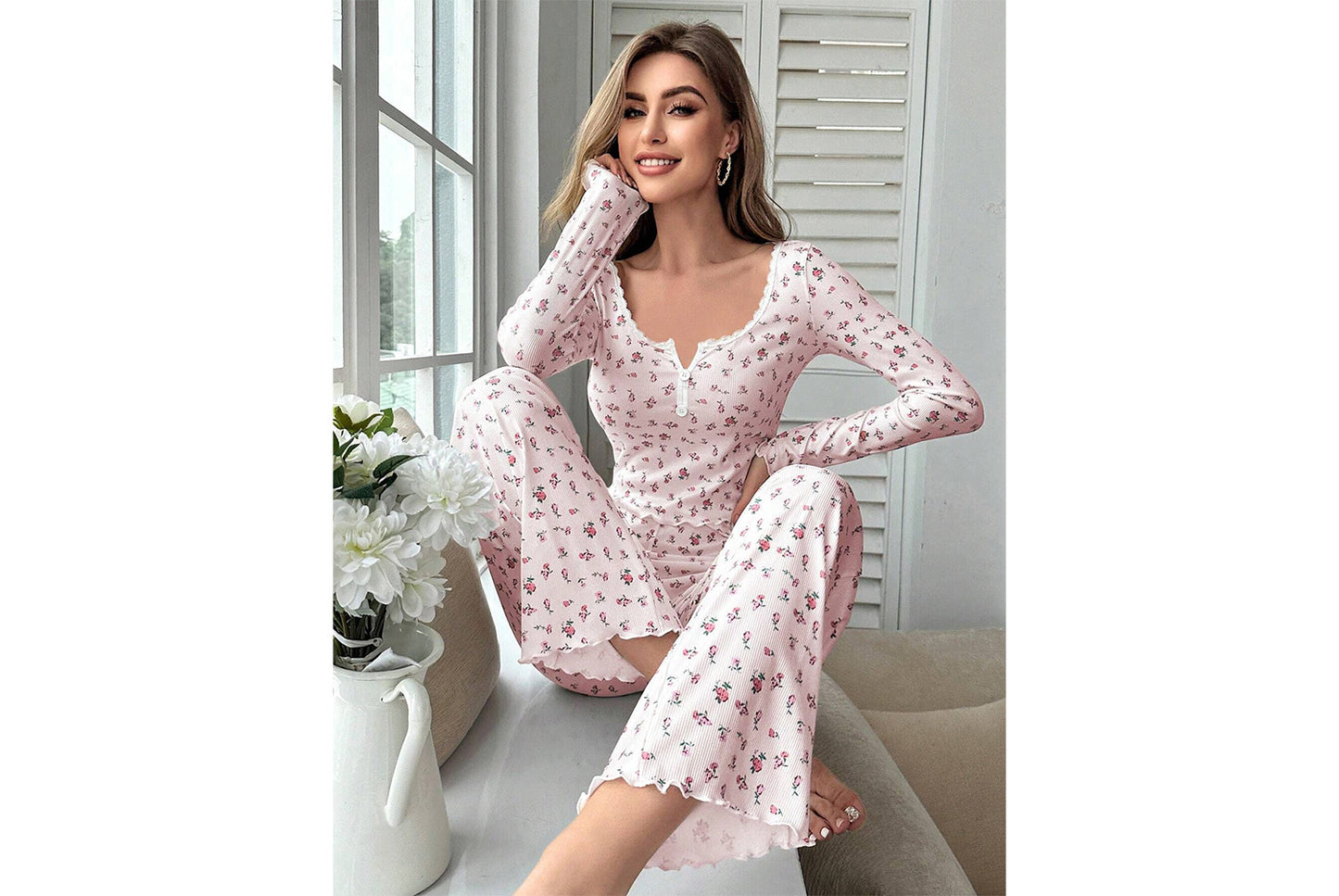 Autumn/Winter Floral Long-Sleeved Loungewear Set