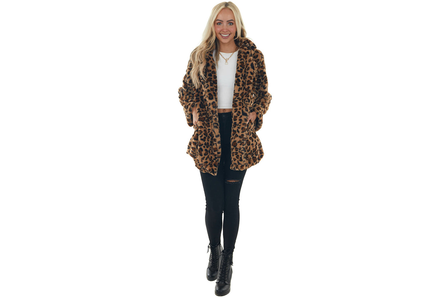 Autumn/Winter Leopard Print Faux Fur Women's Coat