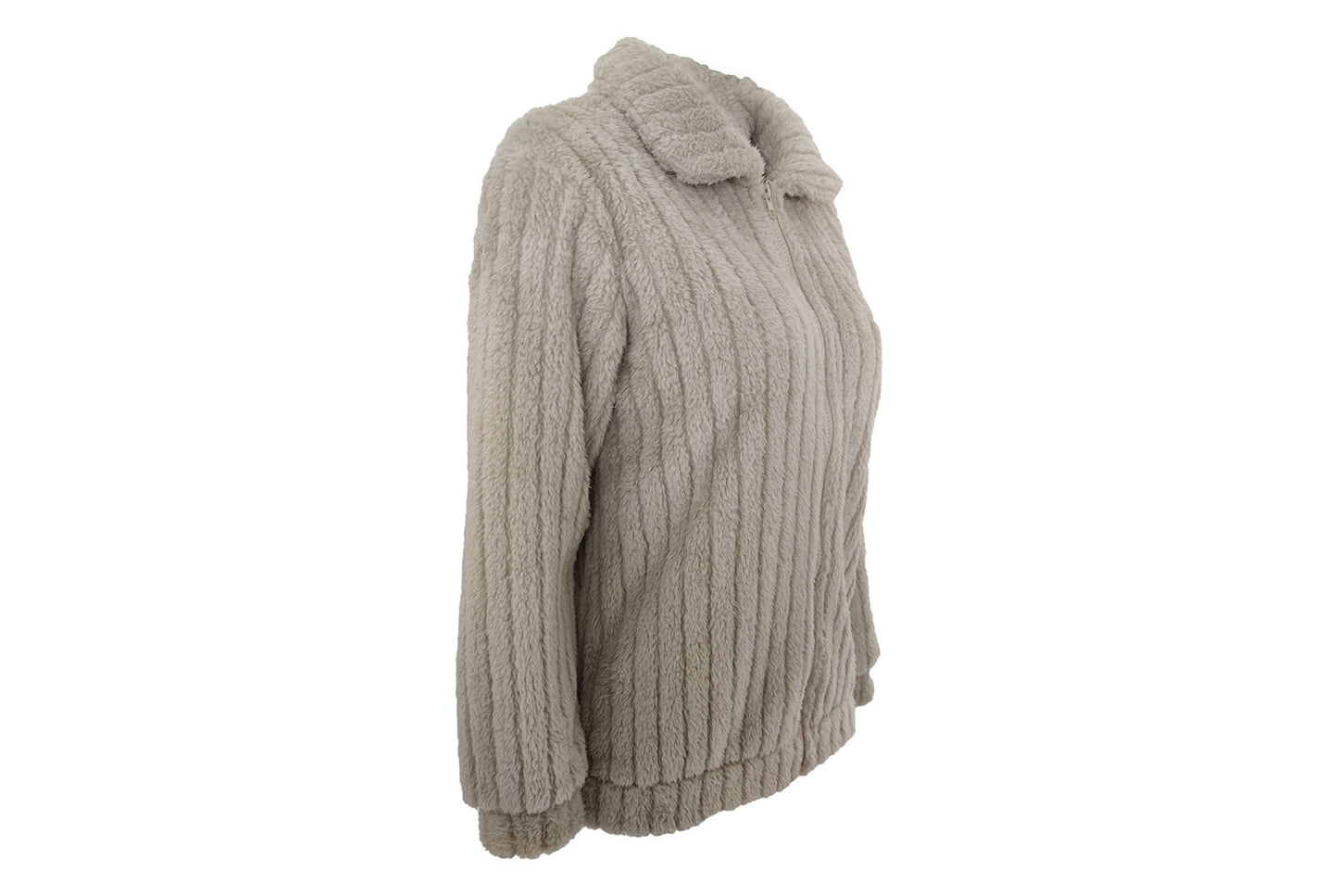 **Women's Fleece Cardigan Coat, Short Collared Warm Top**
