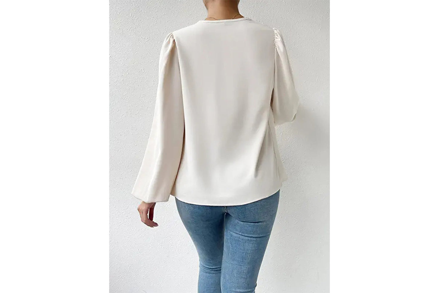 **Women's Chiffon Long-Sleeve Blouse | V-Neck Draped Loose Top**