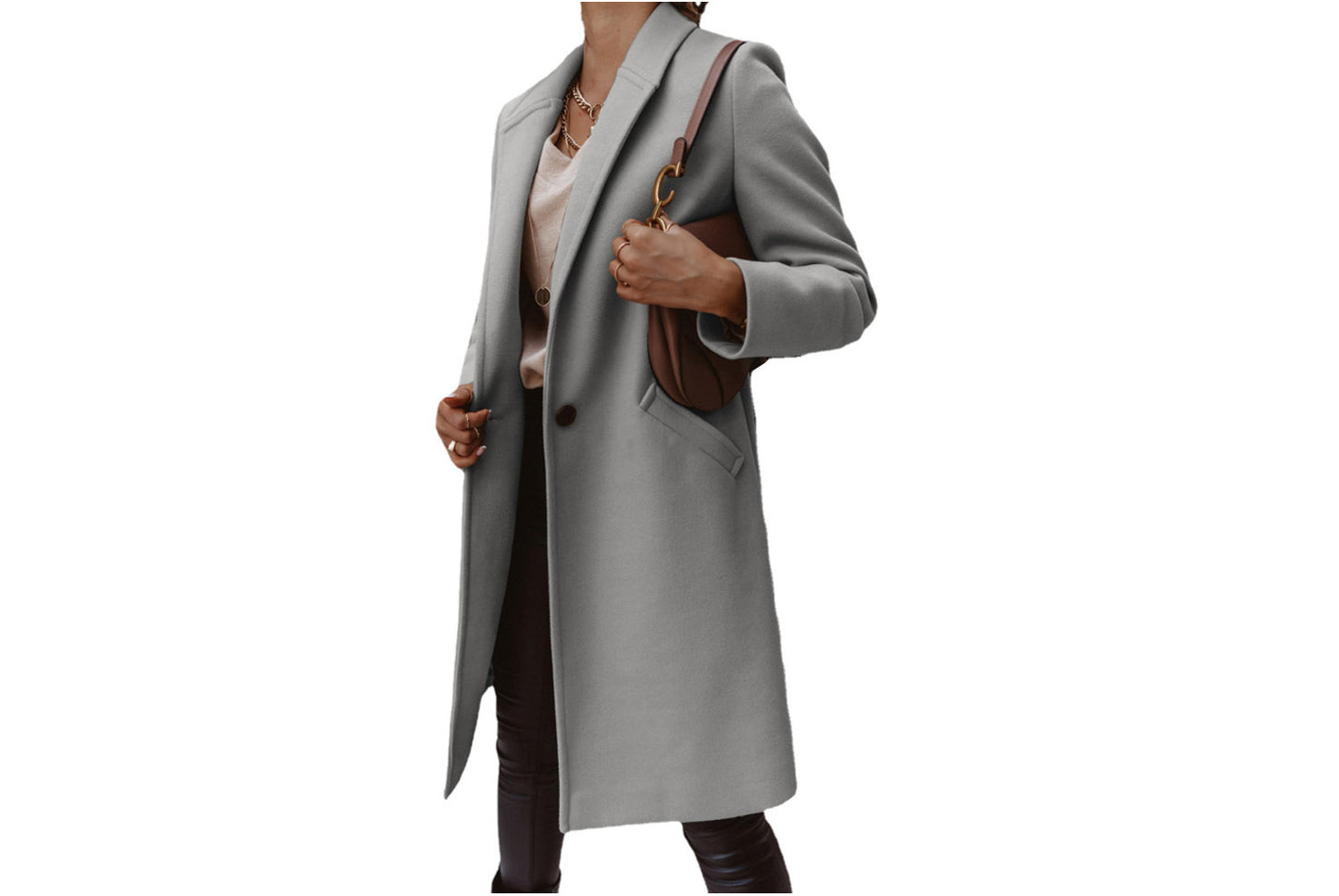 Solid Color Lapel Wool Coat