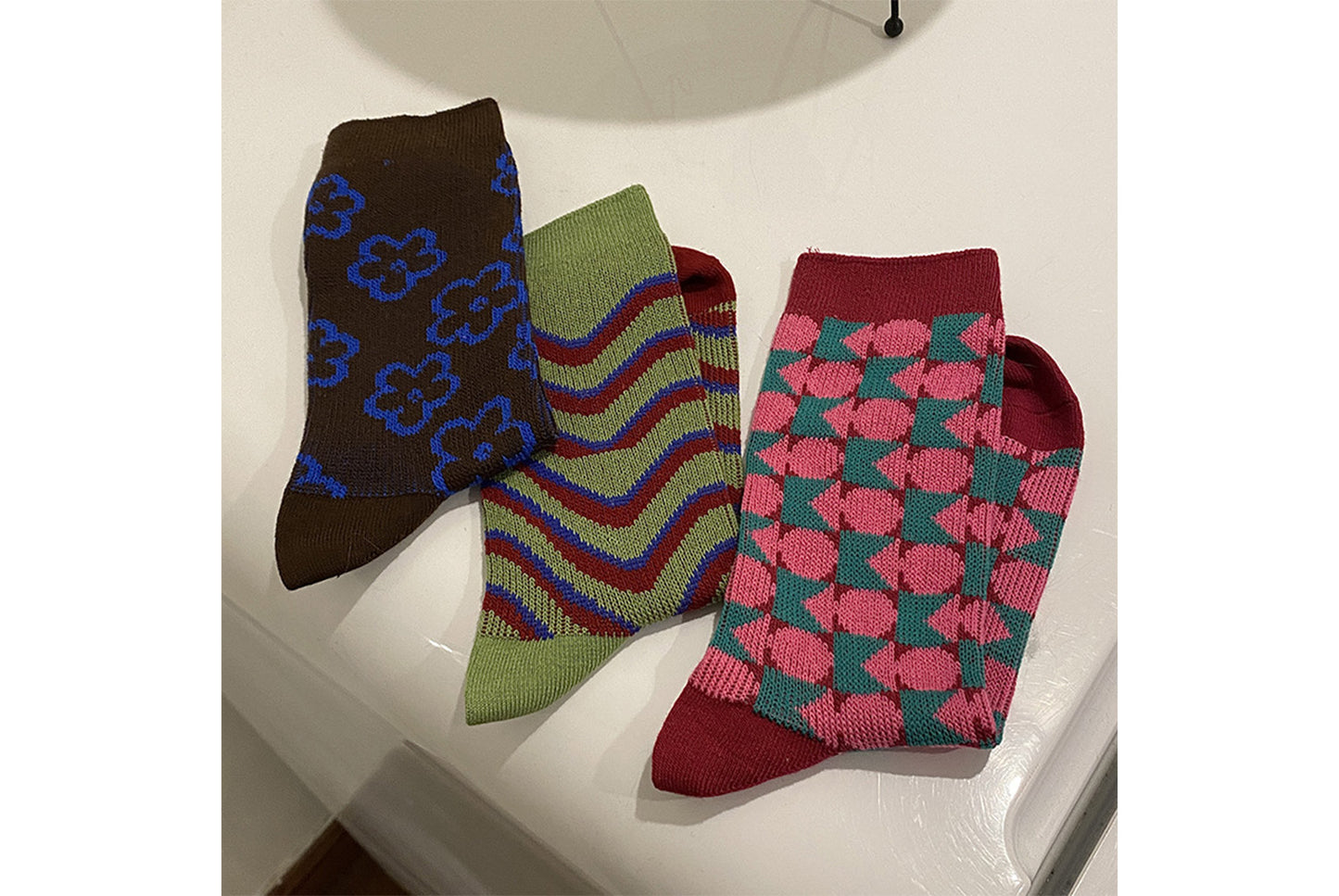 Houndstooth Floral Mid-Calf Socks (3-Pair)