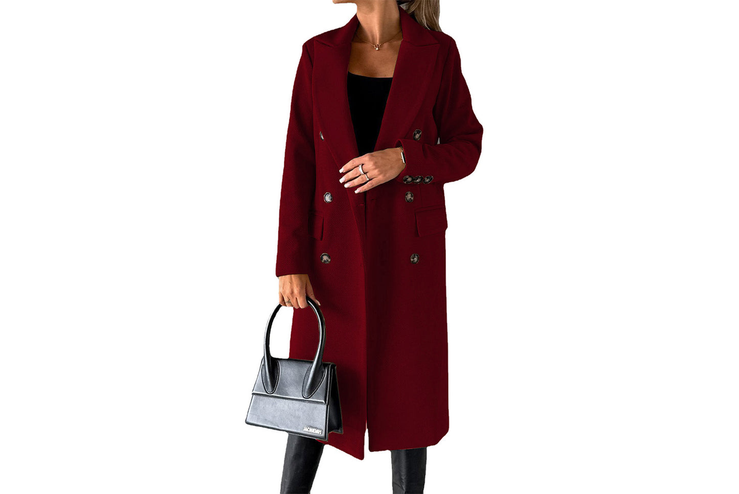 Women's Long-Sleeved Double-Breasted Slim-Fit Coat with Lapel