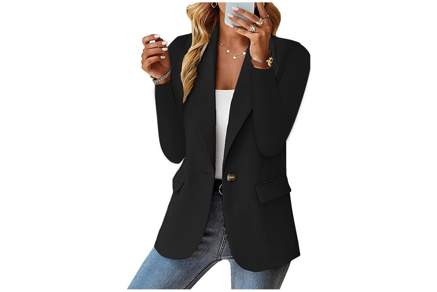 **Women's Long-Sleeved Solid Color Cardigan Blazer**