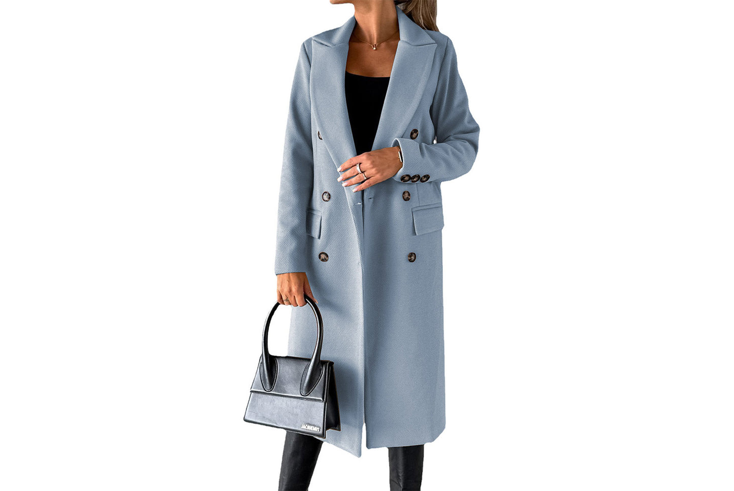 Women's Long-Sleeved Double-Breasted Slim-Fit Coat with Lapel