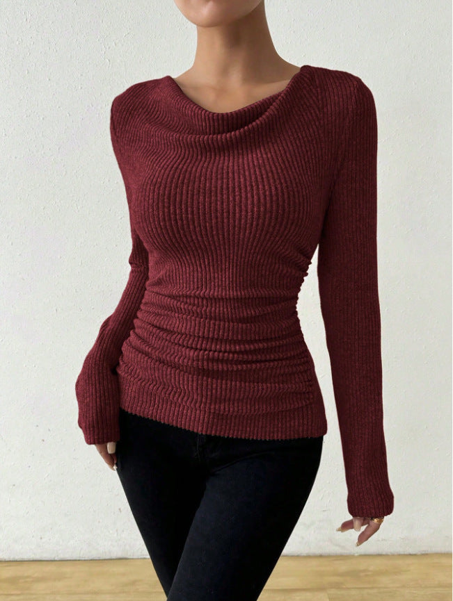 Slimming bell sleeves and swung collar knitted top
