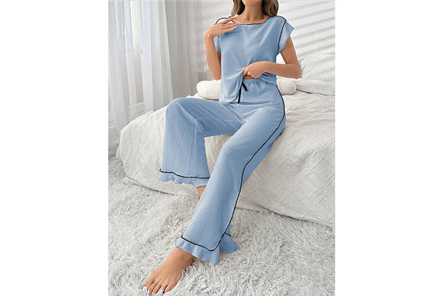 Round Neck Color-Blocked Loungewear Set