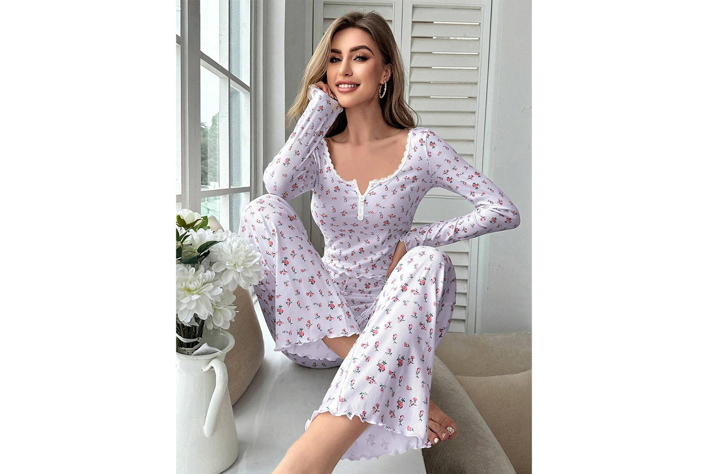 Autumn/Winter Floral Long-Sleeved Loungewear Set