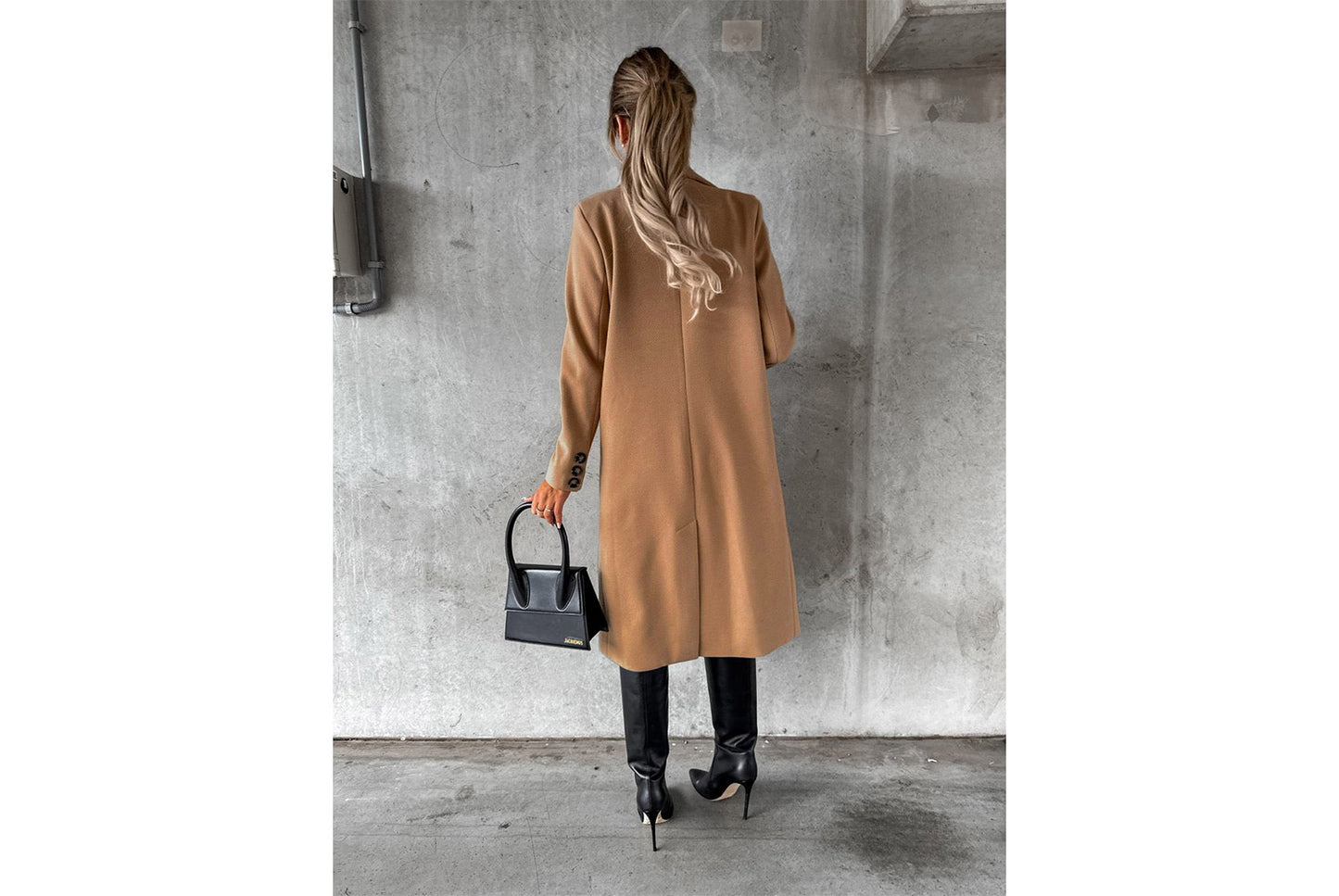 Women's Long-Sleeved Double-Breasted Slim-Fit Coat with Lapel