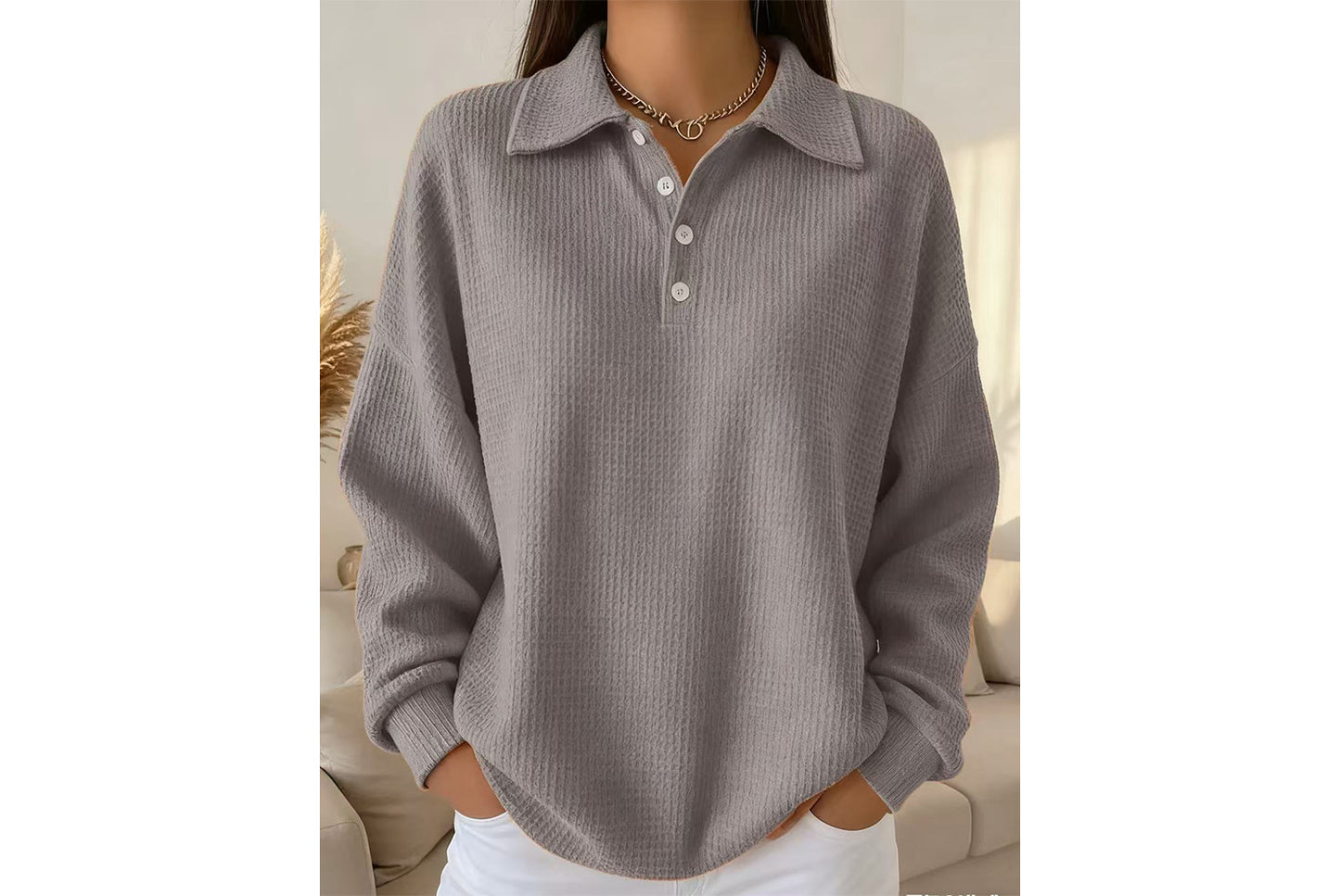 Loose-fitting Solid Color Collared Polo Shirt