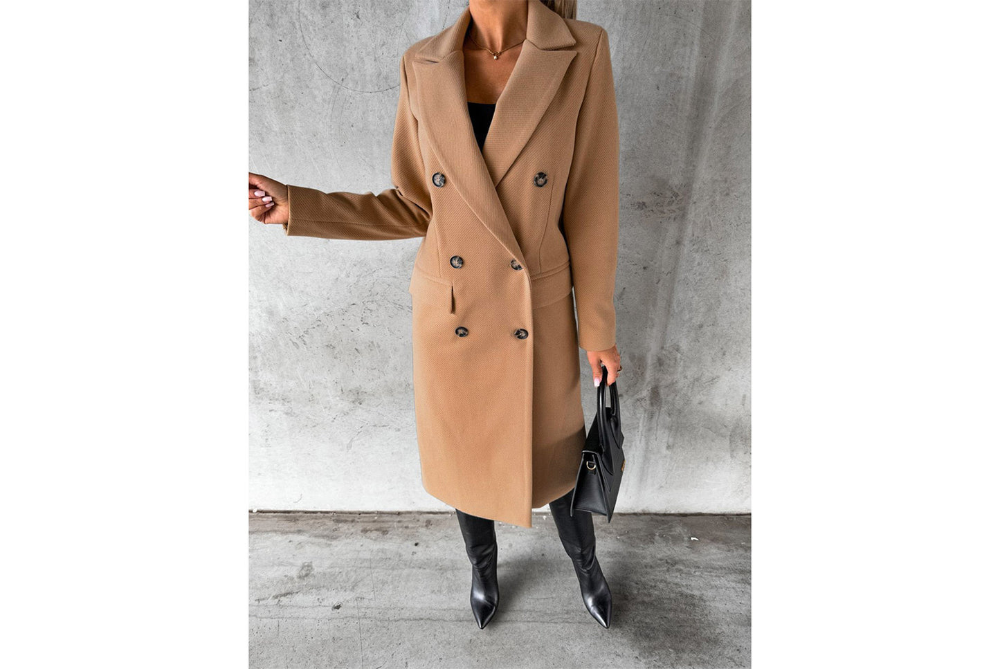 Women's Long-Sleeved Double-Breasted Slim-Fit Coat with Lapel