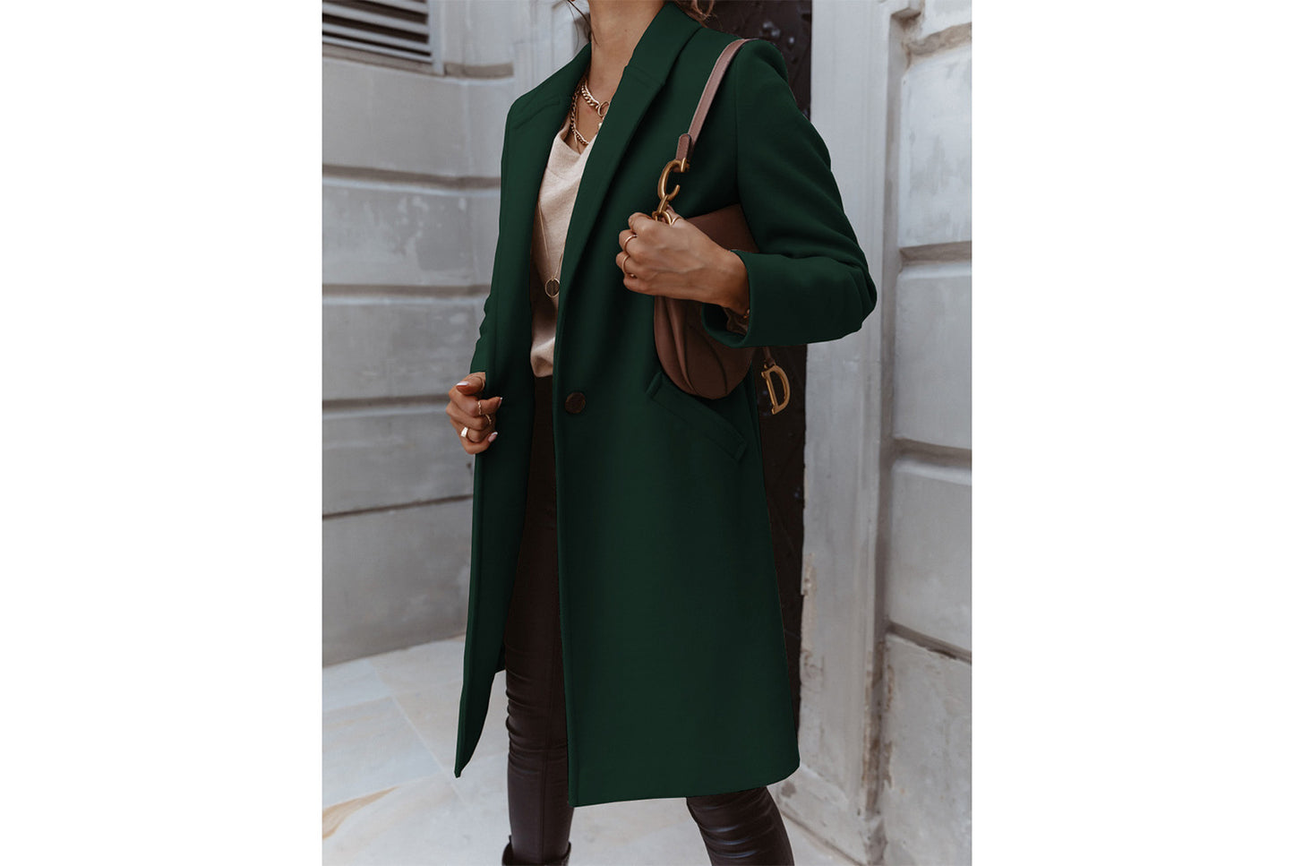 Solid Color Lapel Wool Coat