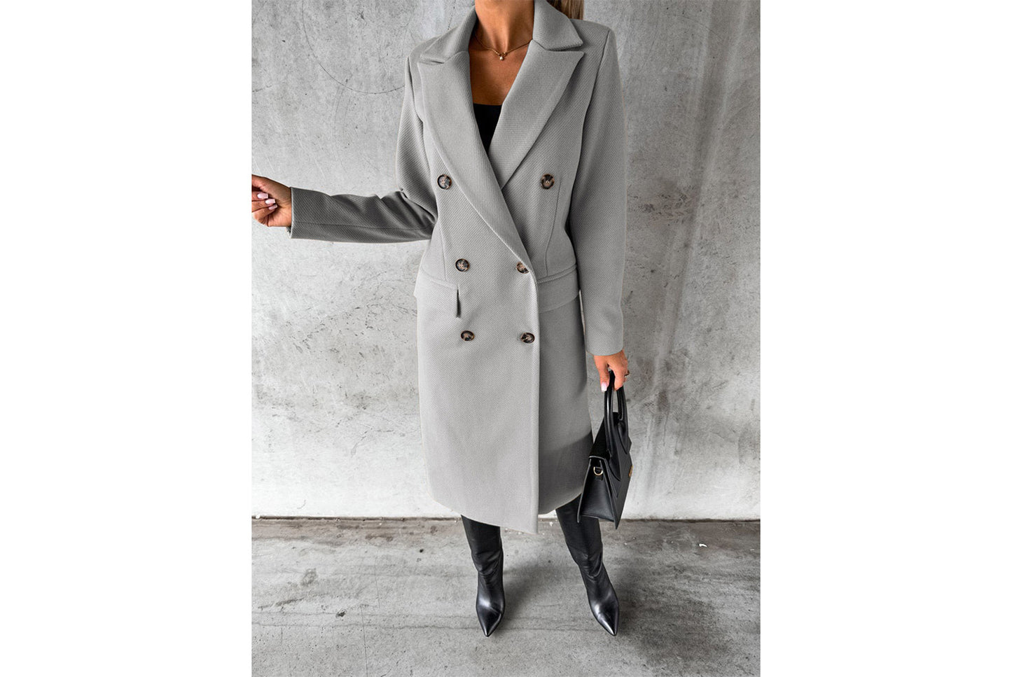 Women's Long-Sleeved Double-Breasted Slim-Fit Coat with Lapel