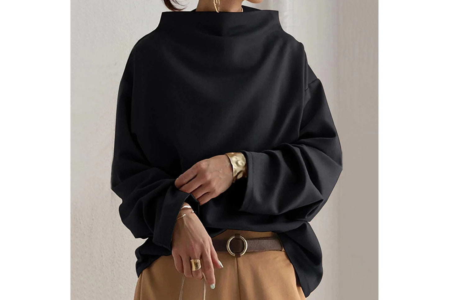 Women's High-Neck Loose-Fitting Pullover Sweatshirt