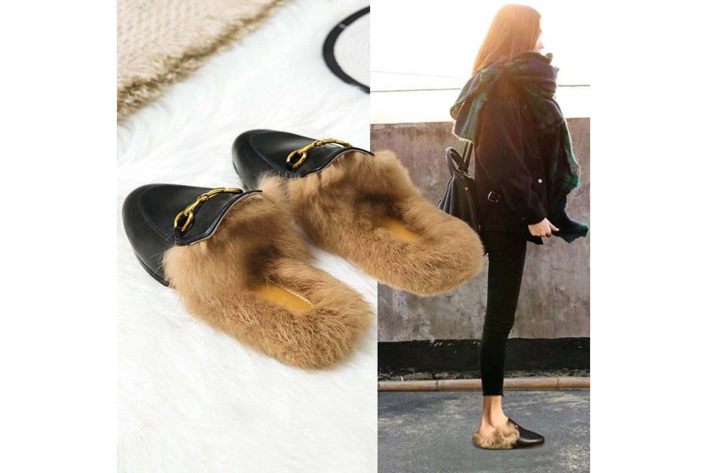 **Autumn/Winter Outerwear Furry Slippers, Stylish Mules**