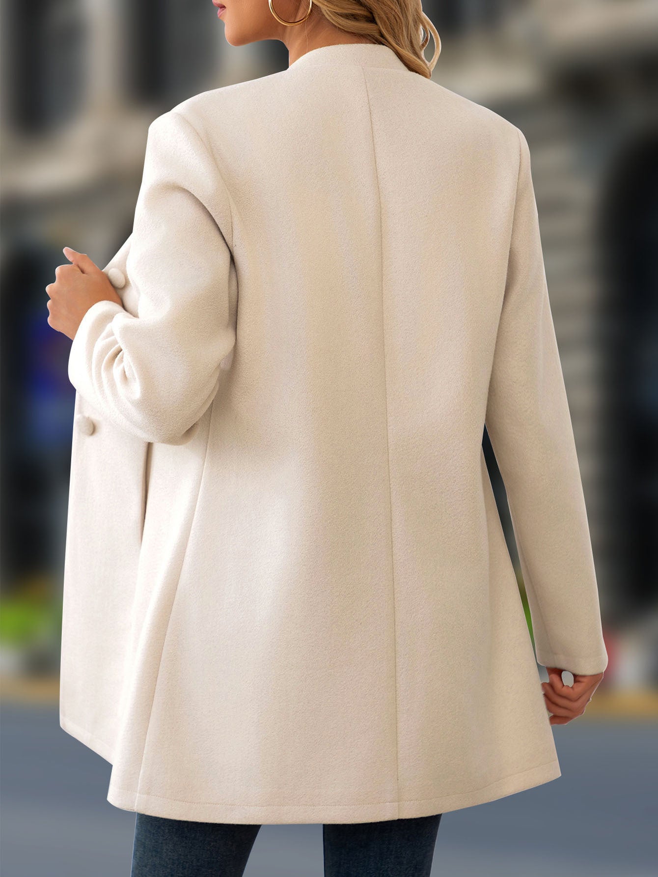 Ladies Casual Small Stand Collar Long Woolen Coat