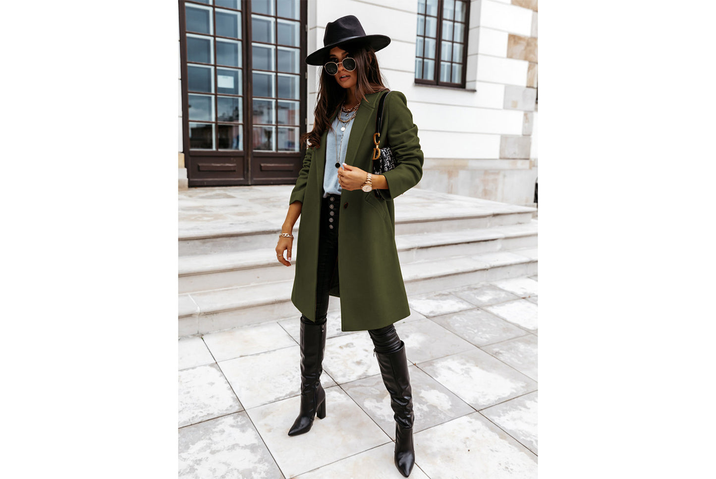 Solid Color Lapel Wool Coat