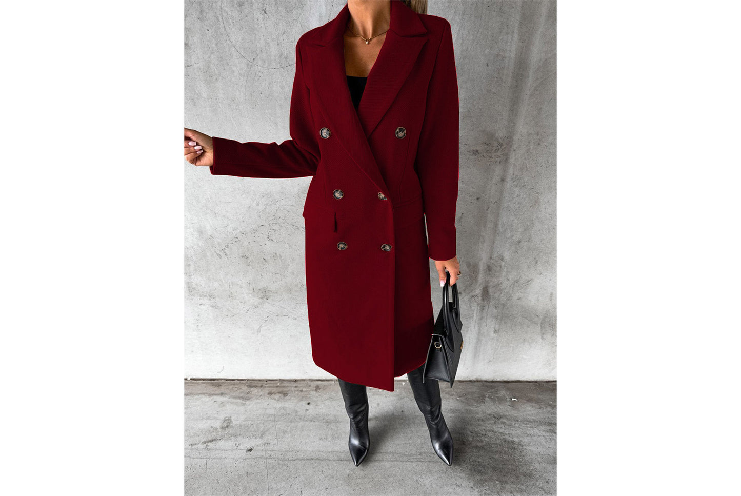 Women's Long-Sleeved Double-Breasted Slim-Fit Coat with Lapel