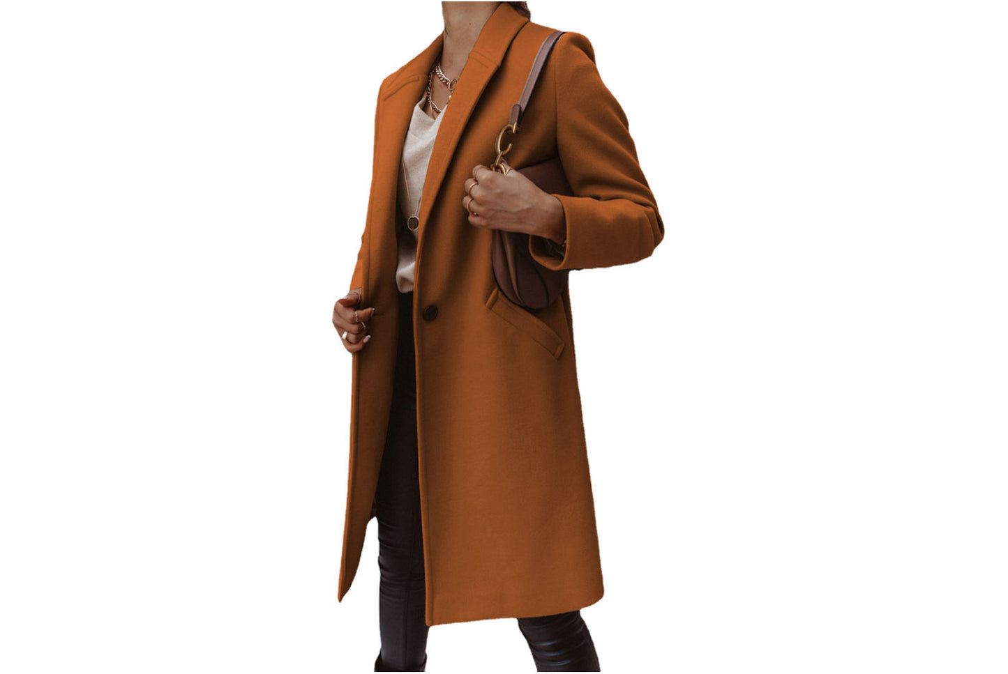 Solid Color Lapel Wool Coat