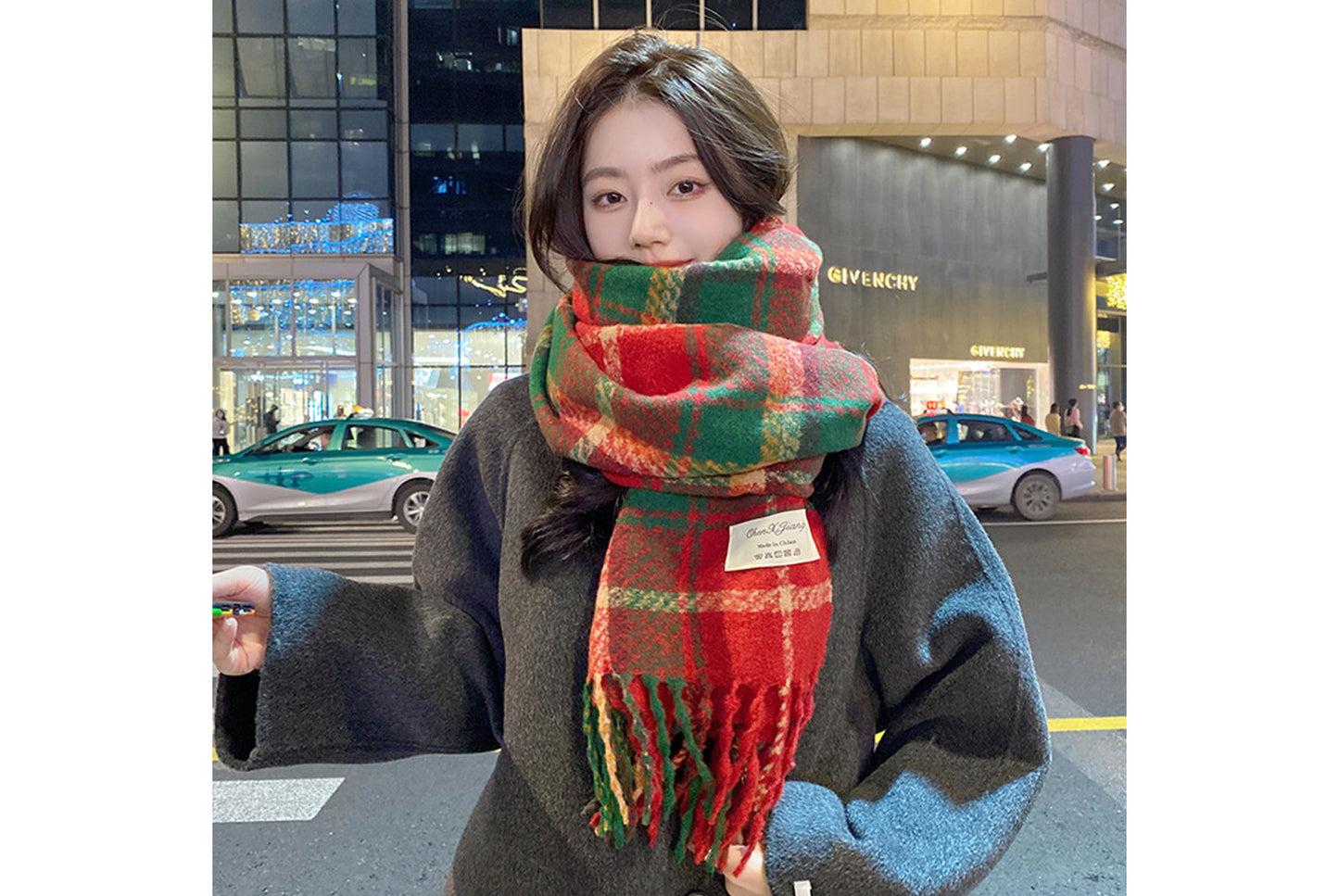 **Red Plaid Scarf for Women, Thick and Versatile Winter Style**