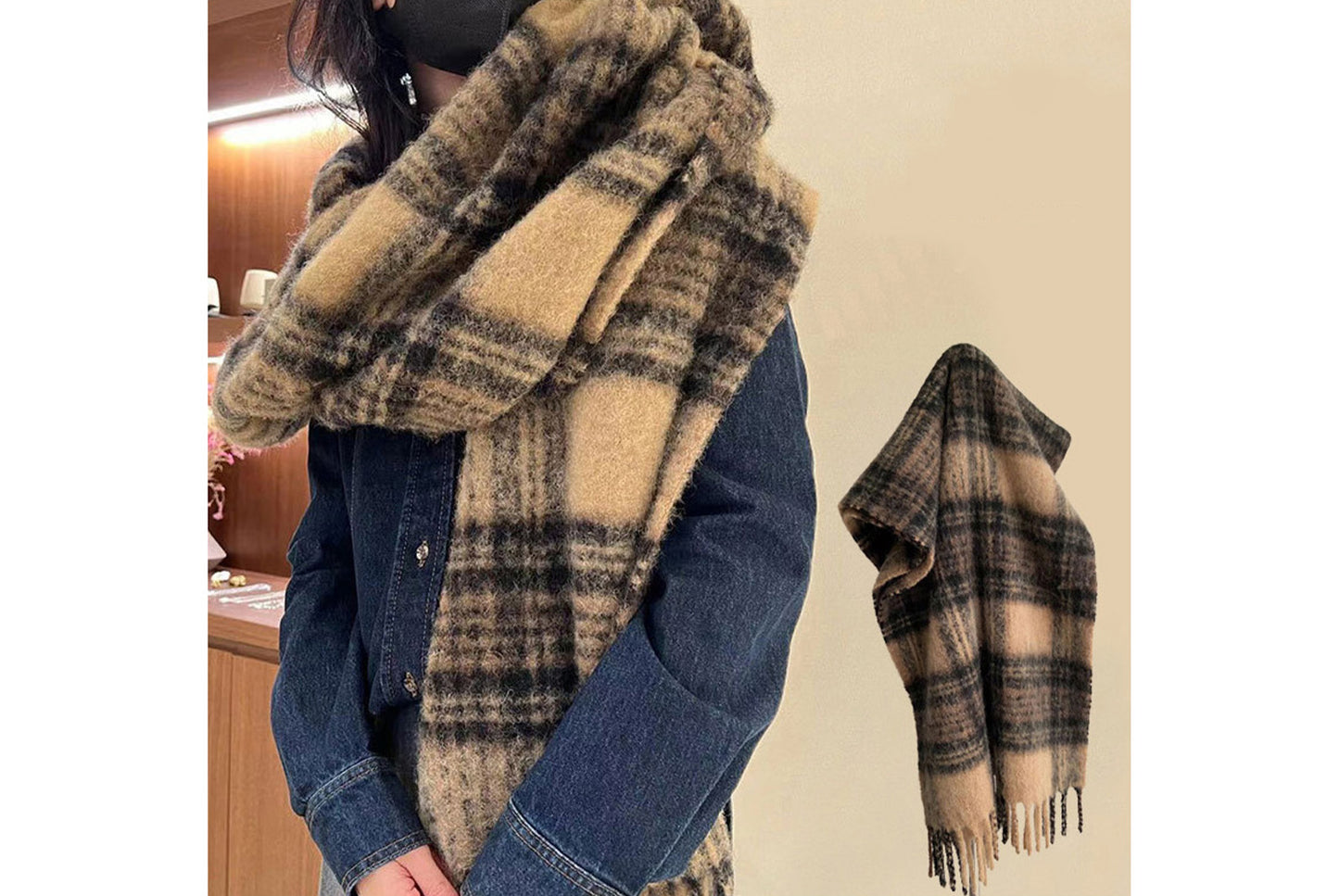 Stylish Color-Blocked Plaid Scarf