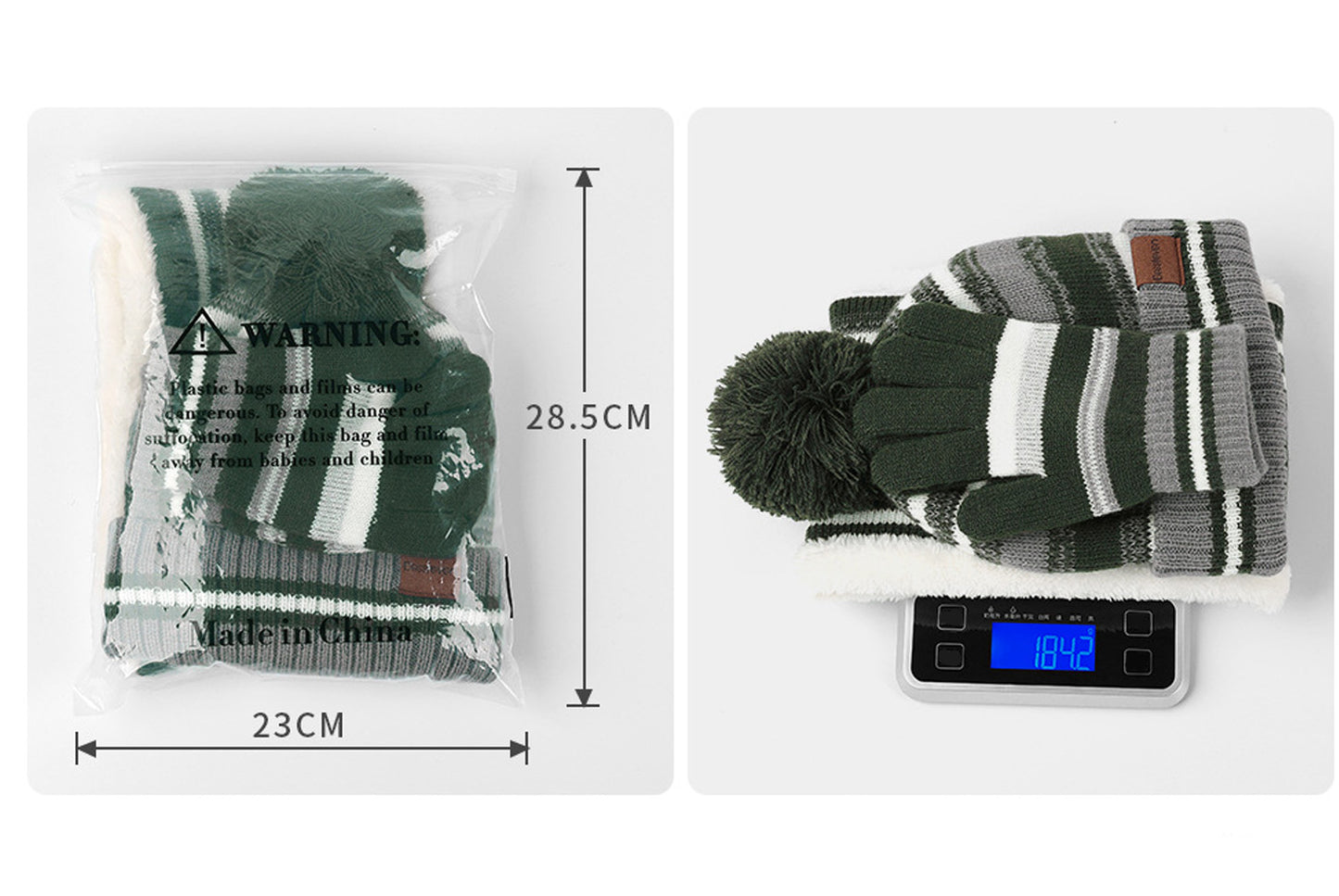 **Children's Warm Three-Piece Set: Fleece-Lined Knitted Hat, Scarf, and Gloves**