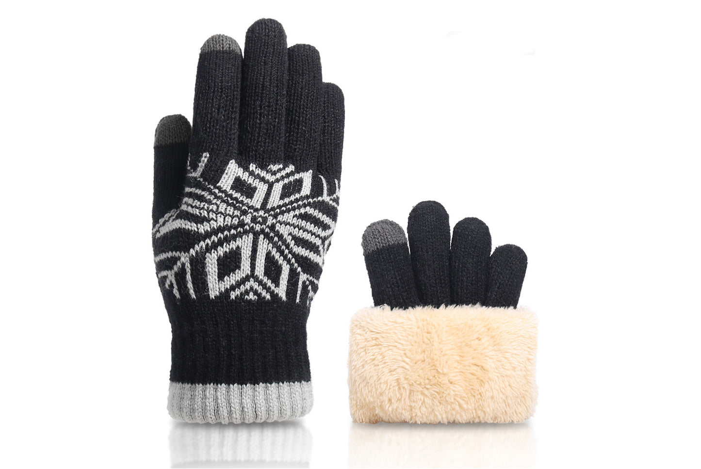 **Double-Layer Touchscreen Gloves, Winter Warm Knitted Style**
