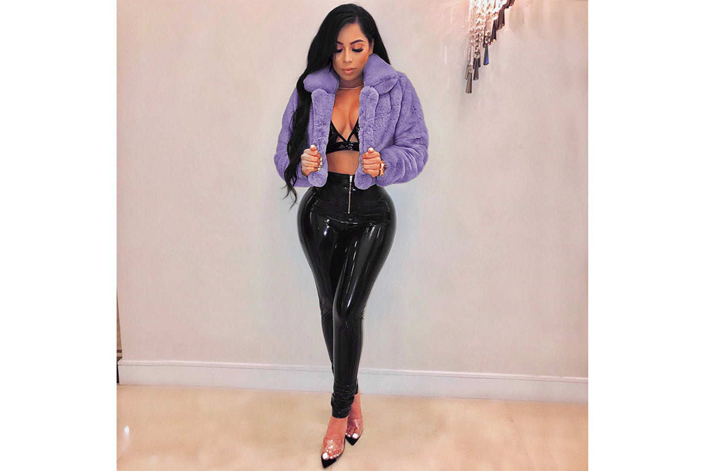 **Sexy Candy-Colored Faux Fur Short Cardigan/Plush Top**