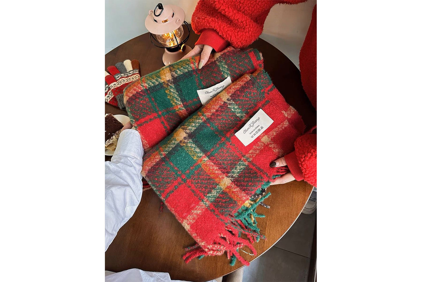 **Red Plaid Scarf for Women, Thick and Versatile Winter Style**
