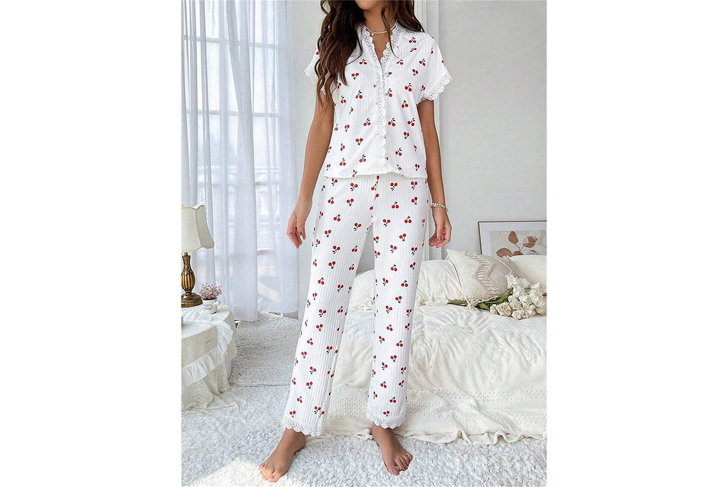 Ladies' Cherry Print Home Wear  Set