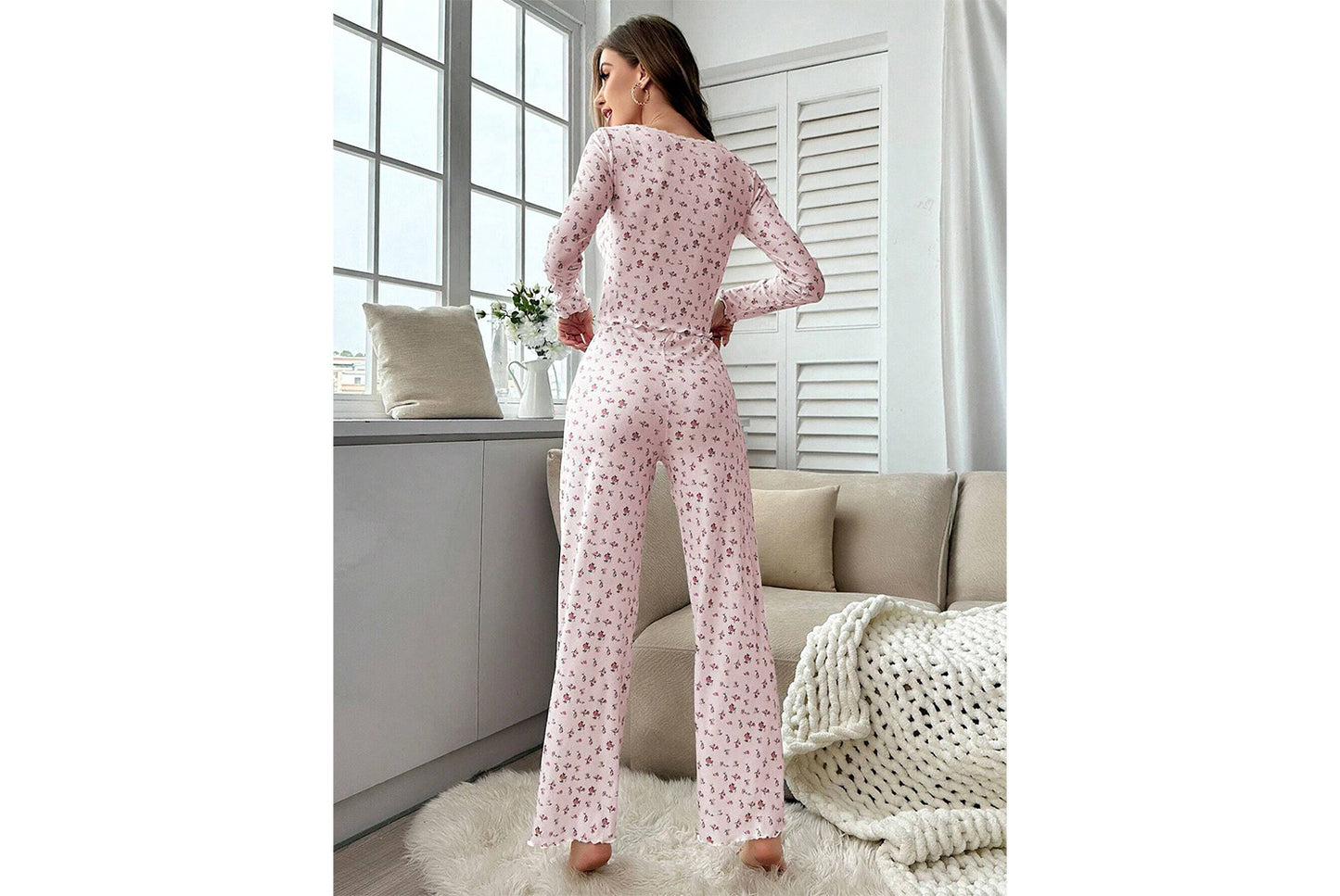 Autumn/Winter Floral Long-Sleeved Loungewear Set