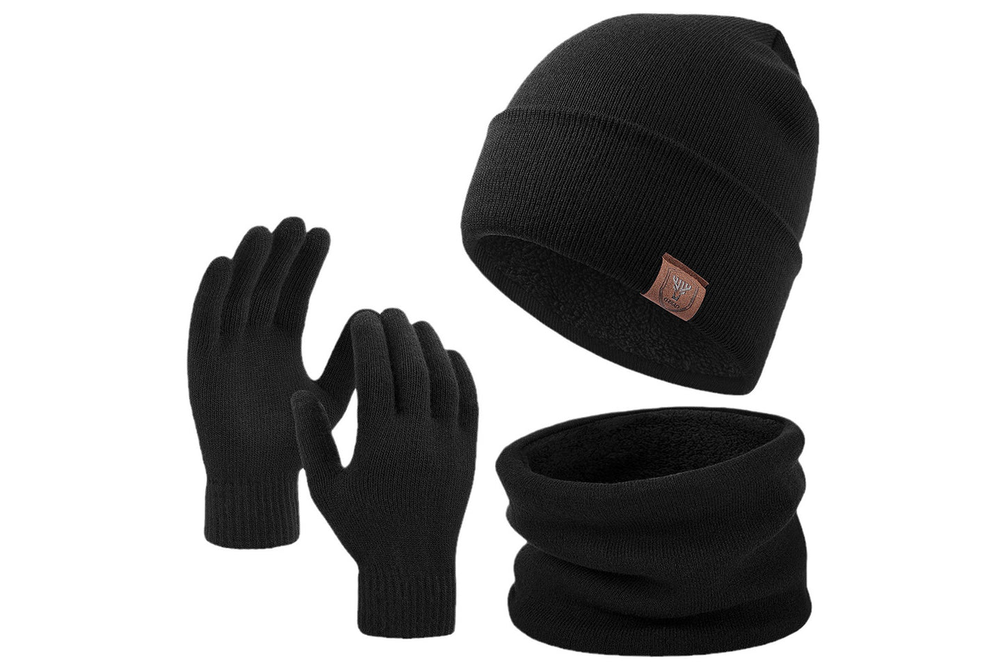 Three-Piece Set: Double-Layer Fleece-Lined Hat, Scarf, and Gloves