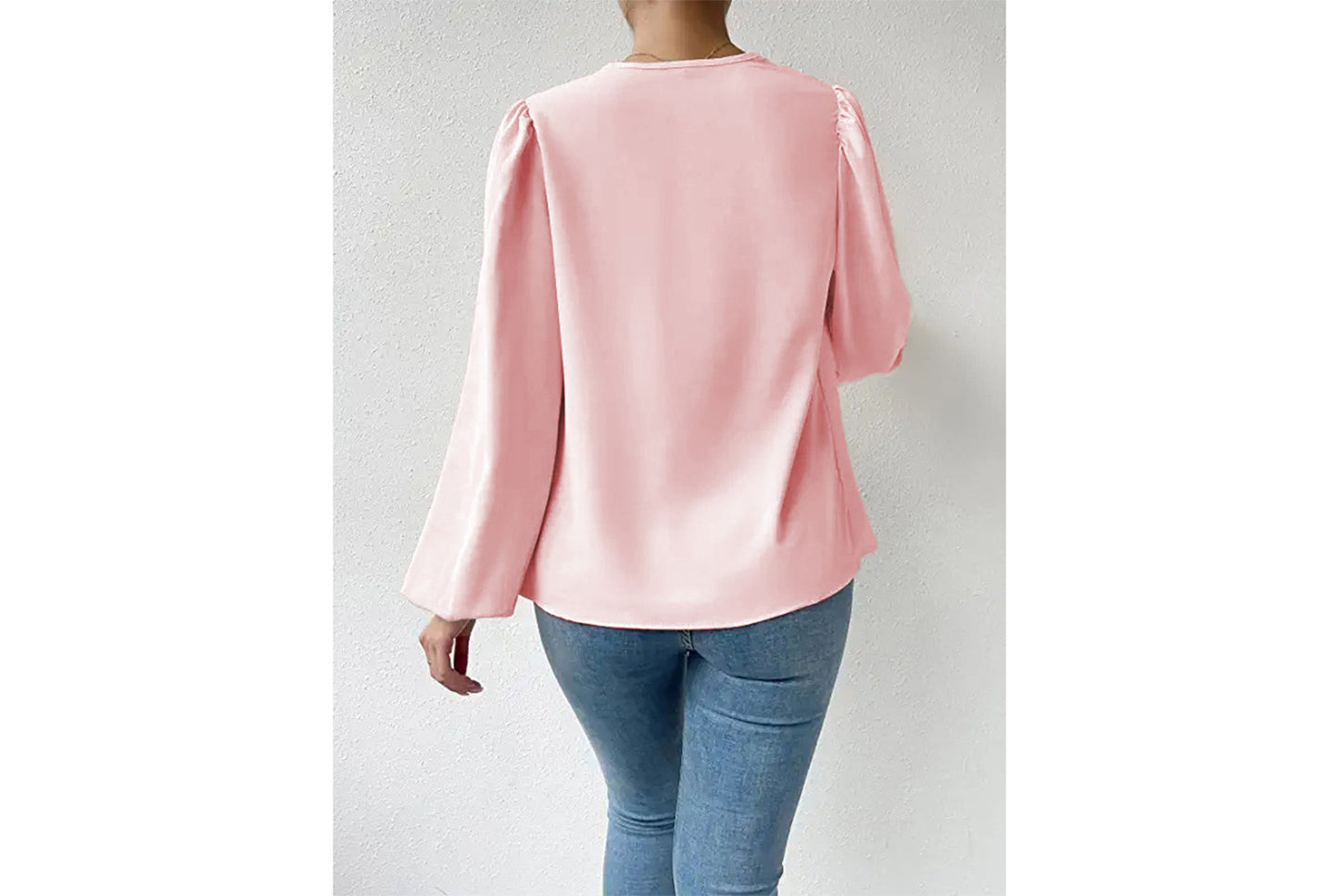 **Women's Chiffon Long-Sleeve Blouse | V-Neck Draped Loose Top**