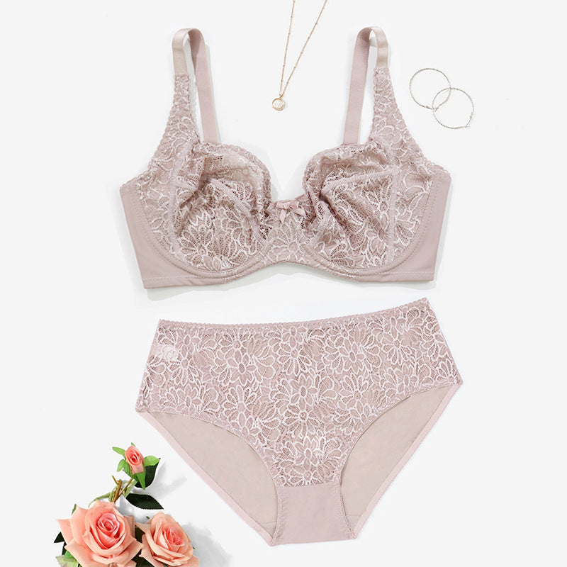 Ultra-thin large size lace bra set
