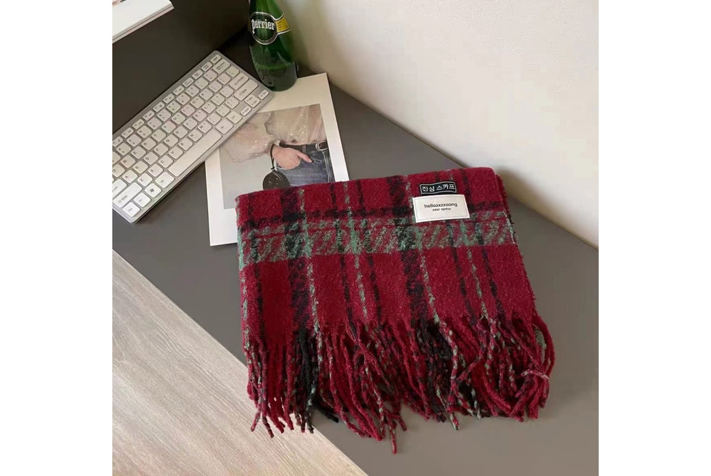 **Red Plaid Scarf for Women, Thick and Versatile Winter Style**